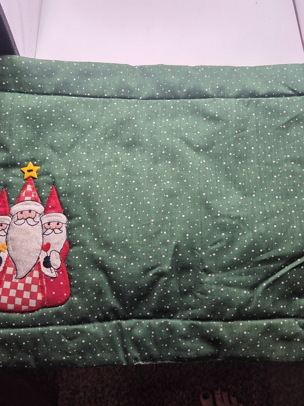 Vintage Green Quilted Embroidered Santa Claus Christmas Placemats Set of 4